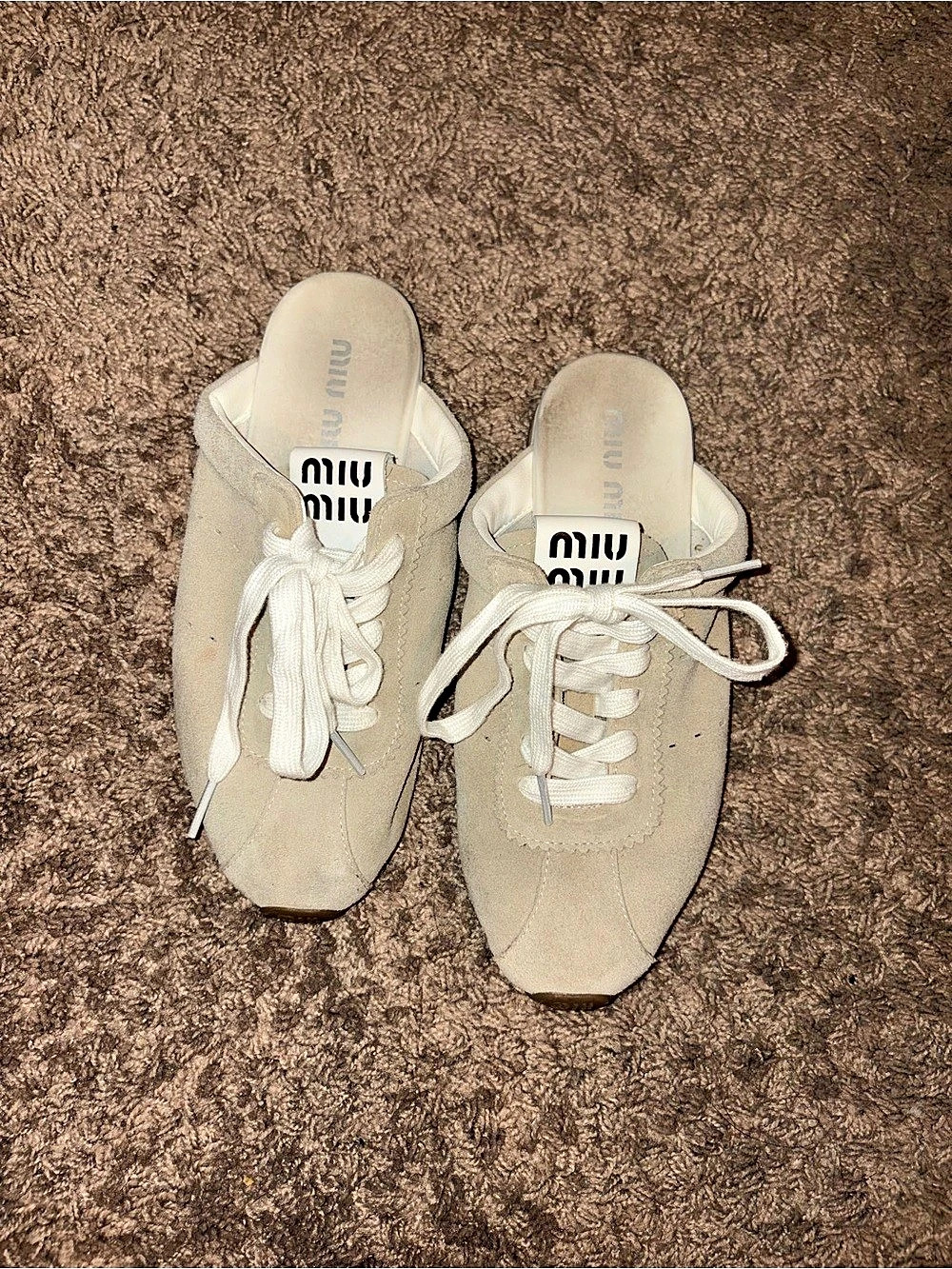 Miu Miu Plume Suede Sneaker Mules